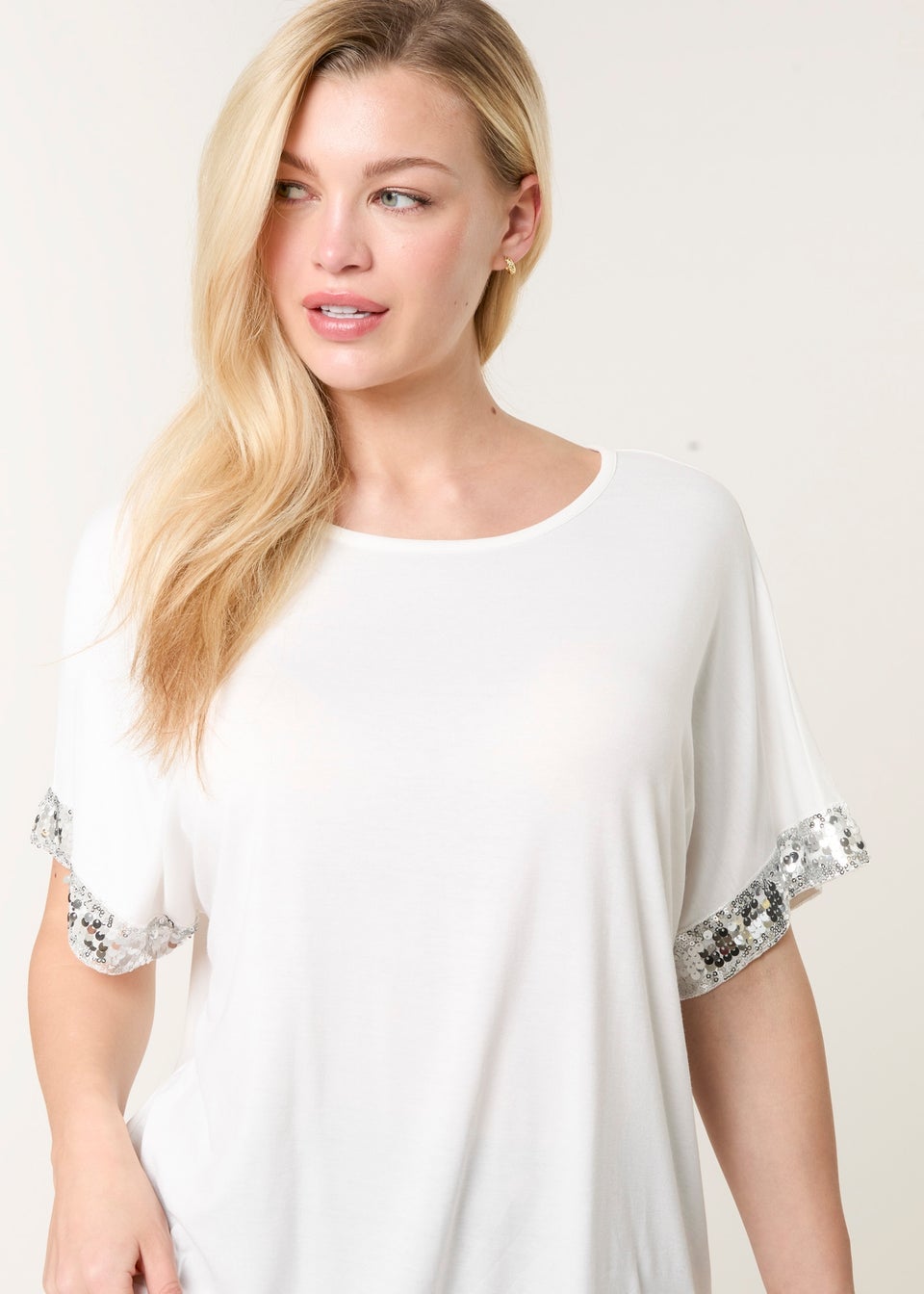 Blue Vanilla Ivory Sequin Trim Oversized Top