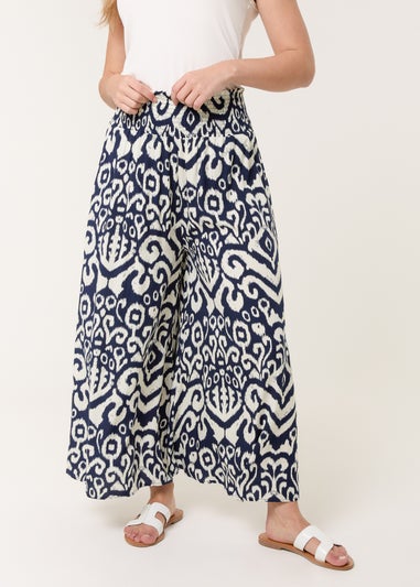 Blue Vanilla Navy Shirred Waist Wide Leg Trouser