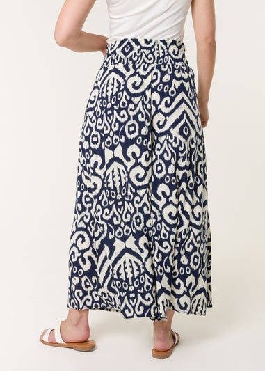 Blue Vanilla Navy Shirred Waist Wide Leg Trouser