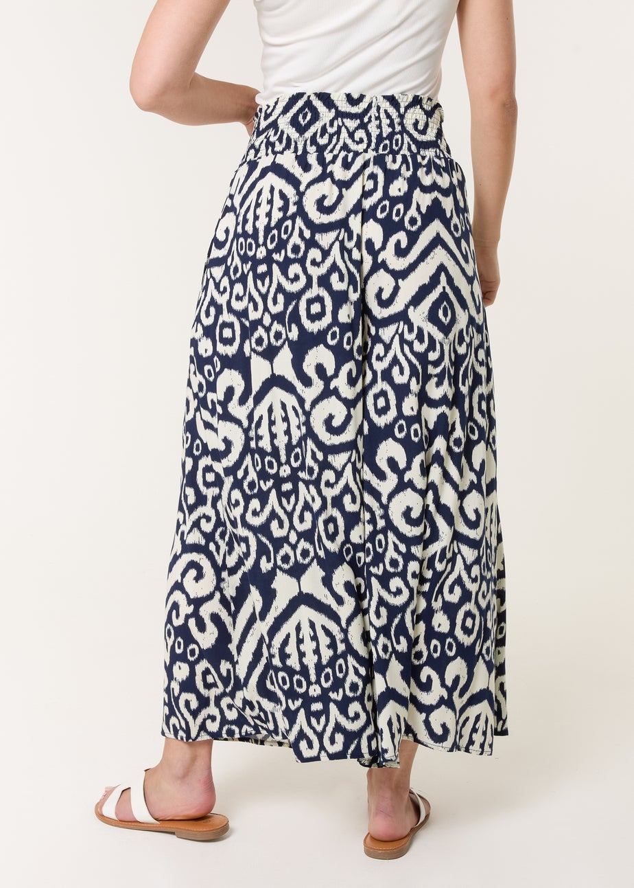 Blue Vanilla Navy Shirred Waist Wide Leg Trouser