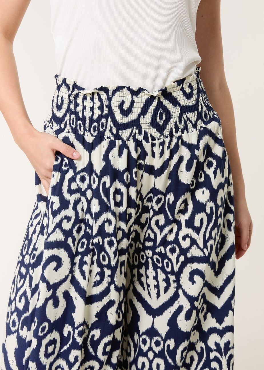 Blue Vanilla Navy Shirred Waist Wide Leg Trouser