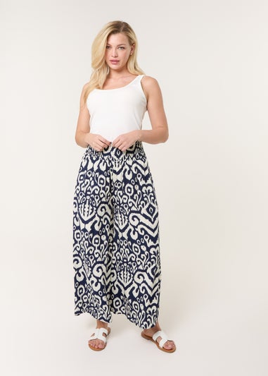 Blue Vanilla Navy Shirred Waist Wide Leg Trouser