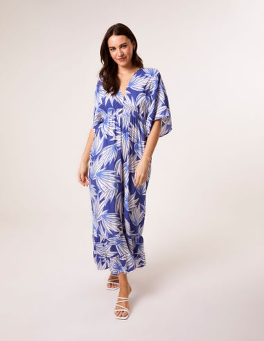 Blue Vanilla Blue Printed Leaf Wide Leg Jumpsuit