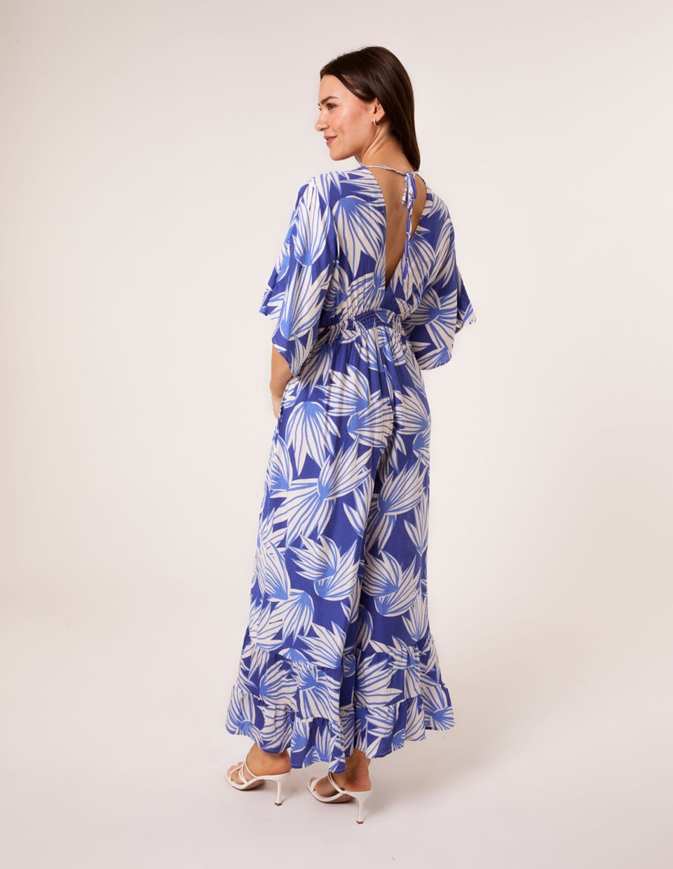 Blue Vanilla Blue Printed Leaf Wide Leg Jumpsuit