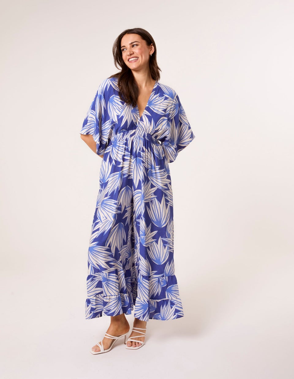 Blue Vanilla Blue Printed Leaf Wide Leg Jumpsuit