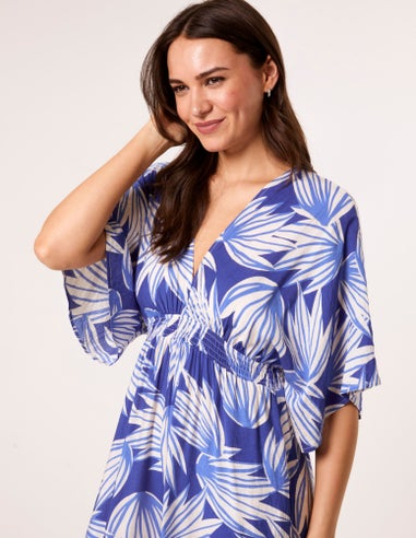 Blue Vanilla Blue Printed Leaf Wide Leg Jumpsuit