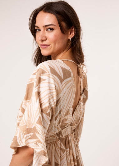 Blue Vanilla Mocha Printed Leaf Wide Leg Jumpsuit