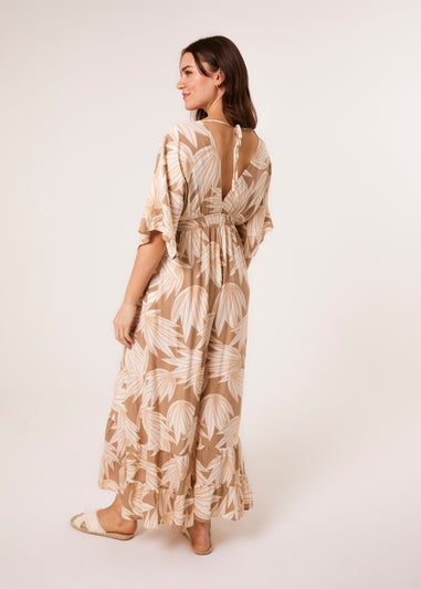 Blue Vanilla Mocha Printed Leaf Wide Leg Jumpsuit