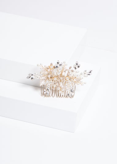 Jon Richard Gold Plated Pearl And Crystal Floral Comb