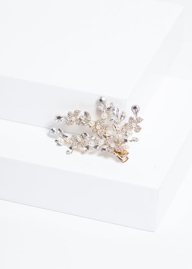 Jon Richard Gold Plated Crystal Spray Floral And Pearl Embellished Hair Slide