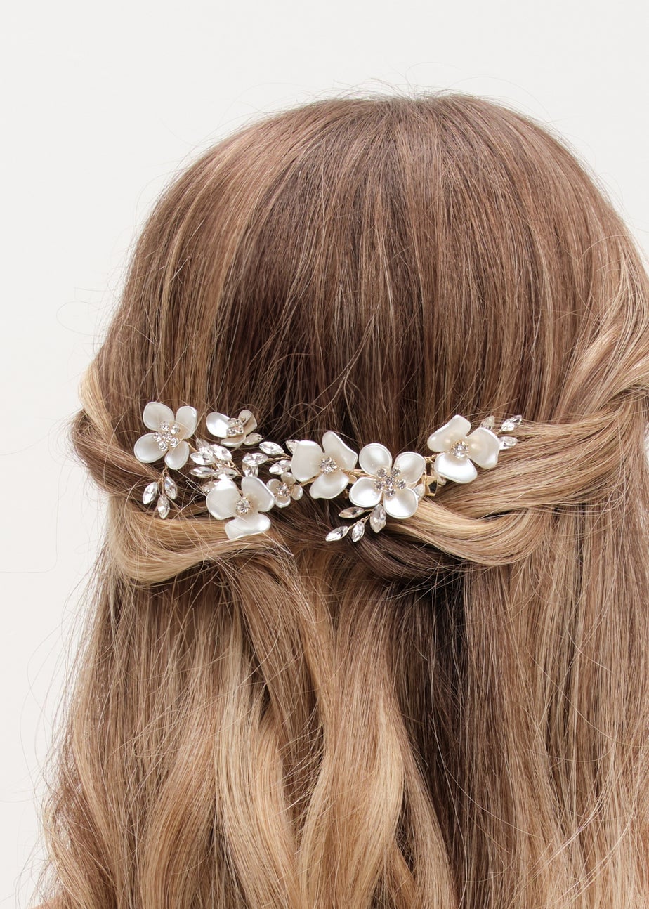 Jon Richard Gold Plated White Floral And Crystal Hair Slide