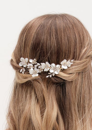 Jon Richard Gold Plated White Floral And Crystal Hair Slide