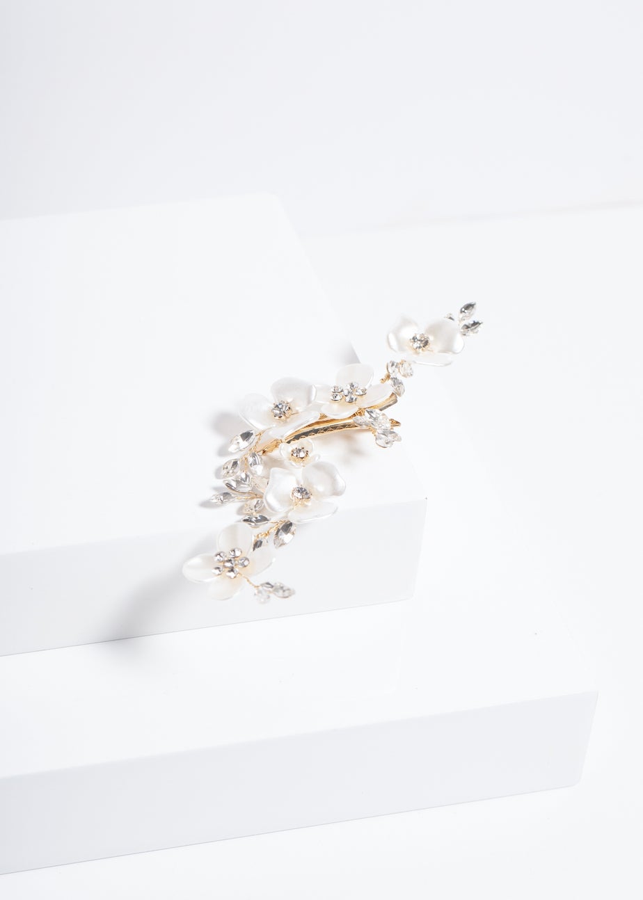 Jon Richard Gold Plated White Floral And Crystal Hair Slide