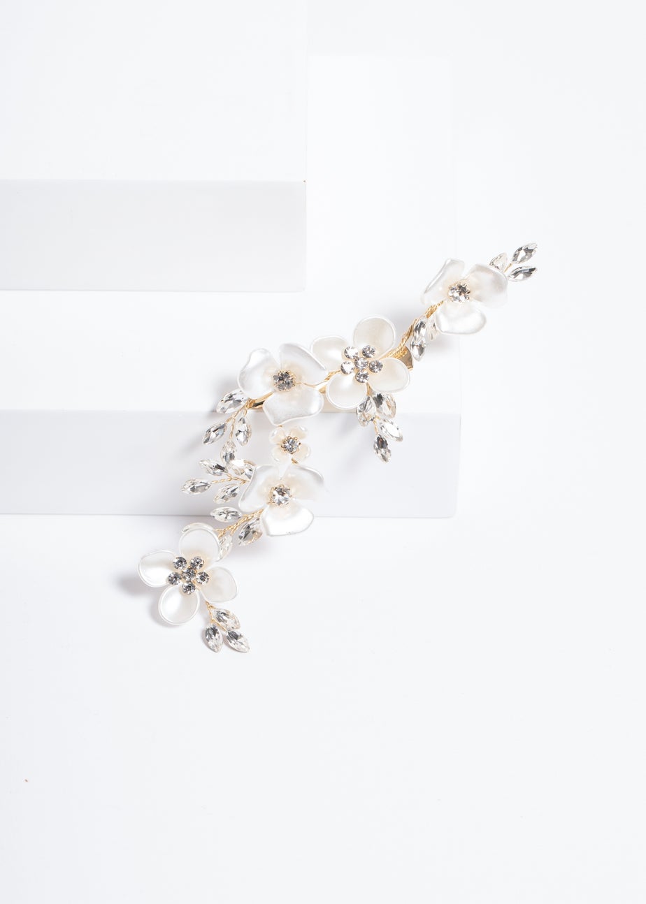 Jon Richard Gold Plated White Floral And Crystal Hair Slide