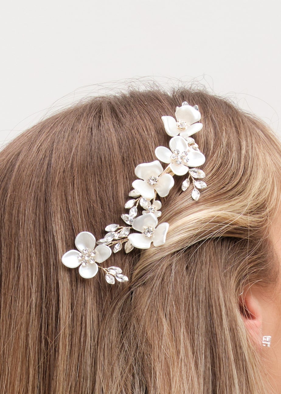 Jon Richard Gold Plated White Floral And Crystal Hair Slide