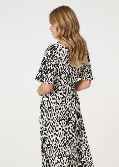 Izabel London Black Animal Print Flare Midi Dress