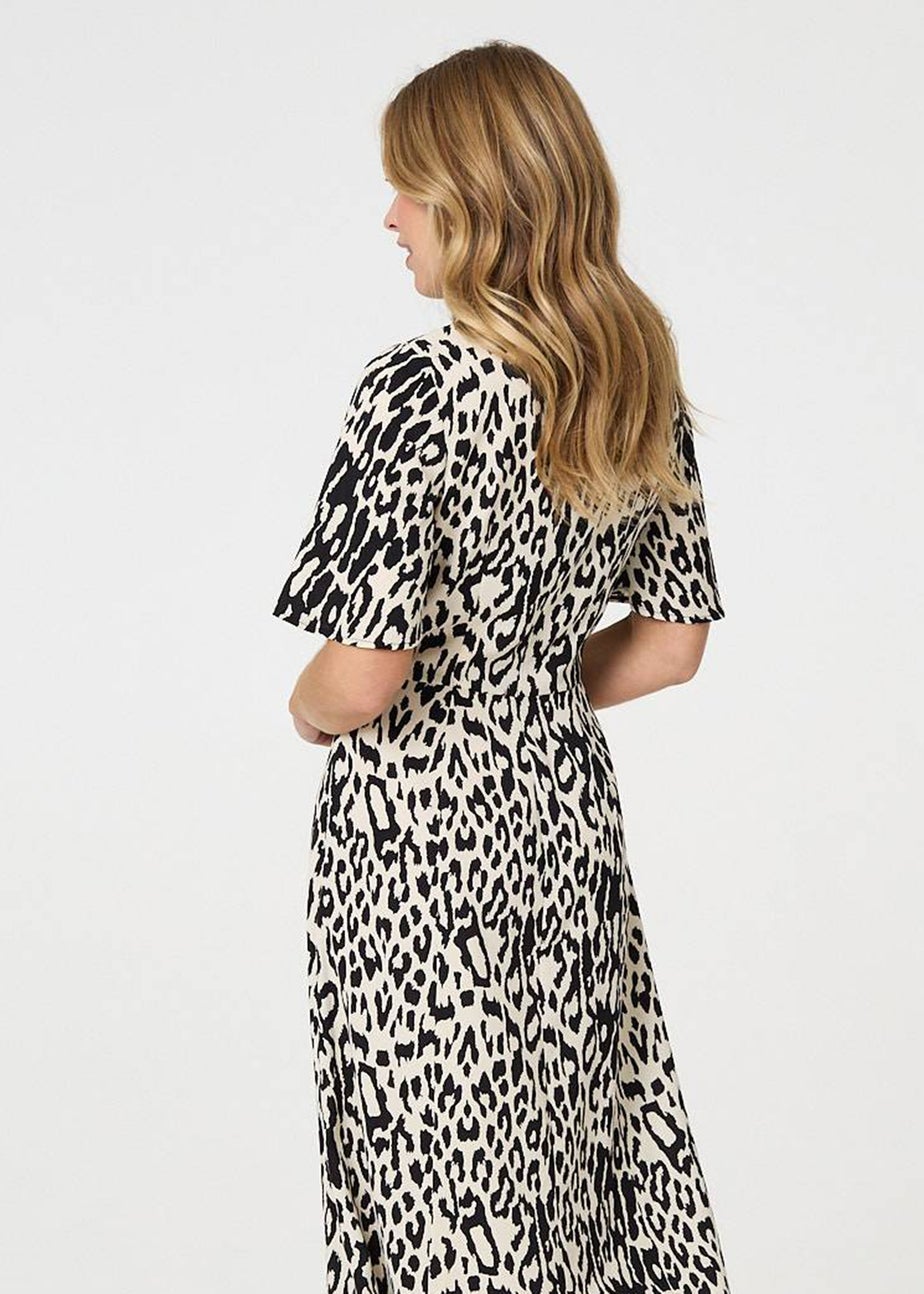 Izabel London Black Animal Print Flare Midi Dress