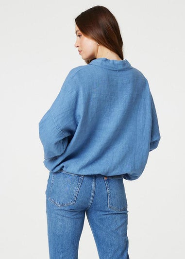 Izabel London Blue Sequin Detail 3/4 Turn-Up Sleeve Shirt