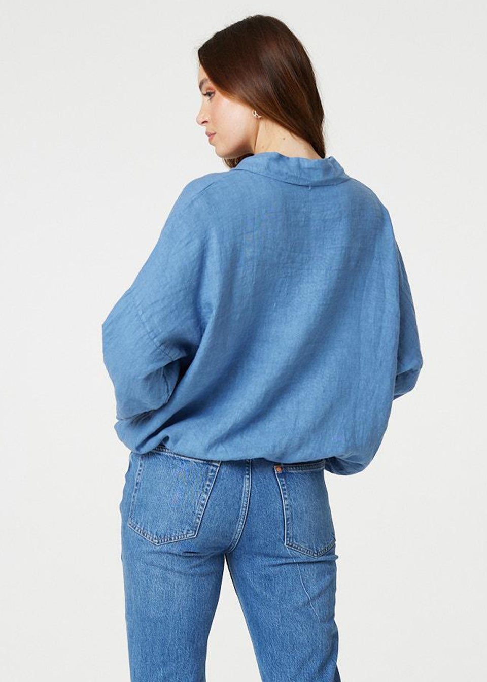 Izabel London Blue Sequin Detail 3/4 Turn-Up Sleeve Shirt