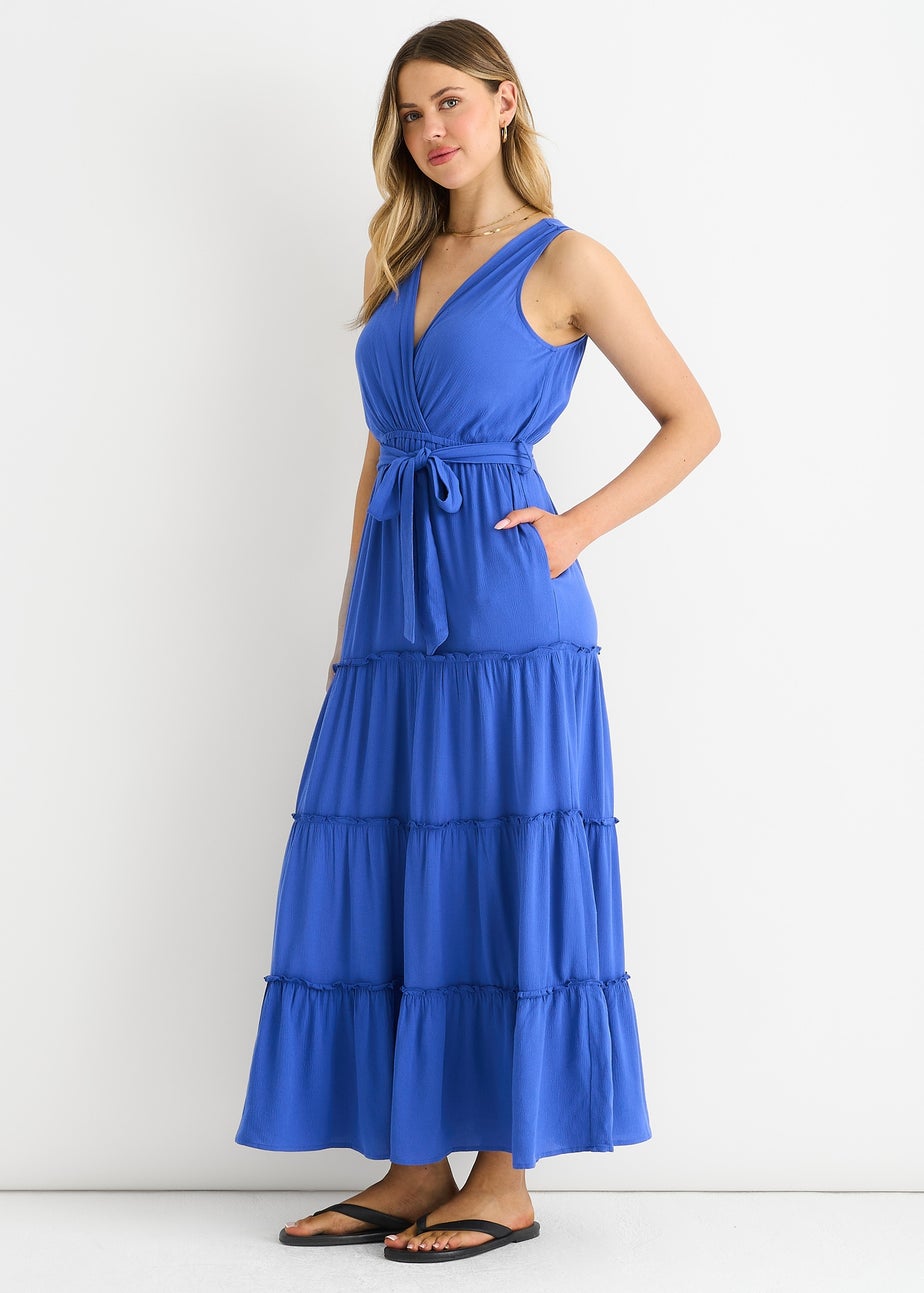 Gini London Blue Viscose Wrap Tiered Maxi Dress