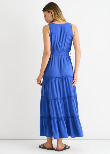 Gini London Blue Viscose Wrap Tiered Maxi Dress