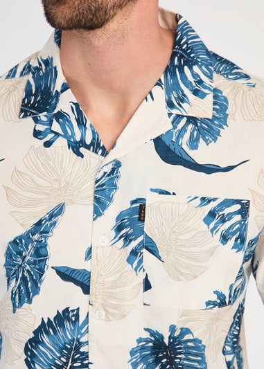 Tokyo Laundry Blue Cotton Printed Poplin Short Sleeve Shirt