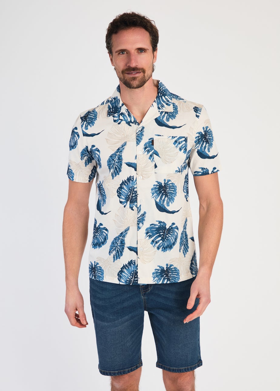 Tokyo Laundry Blue Cotton Printed Poplin Short Sleeve Shirt