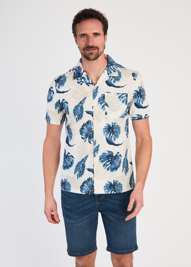 Tokyo Laundry Blue Cotton Printed Poplin Short Sleeve Shirt