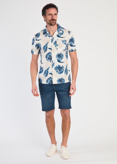 Tokyo Laundry Blue Cotton Printed Poplin Short Sleeve Shirt
