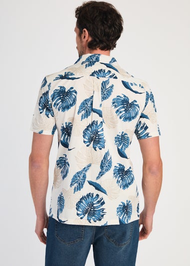 Tokyo Laundry Blue Cotton Printed Poplin Short Sleeve Shirt
