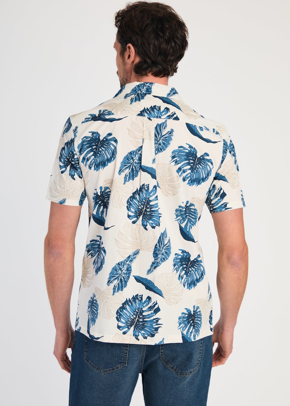 Tokyo Laundry Blue Cotton Printed Poplin Short Sleeve Shirt