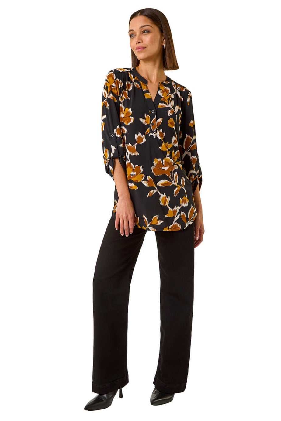 Roman Yellow Abstract Print Pleated Shirt