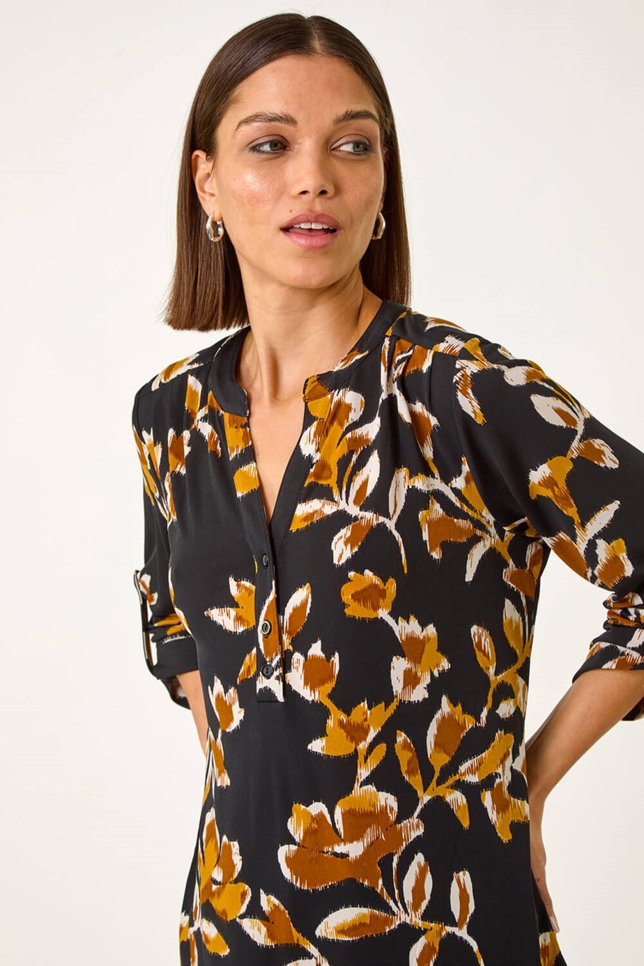 Roman Yellow Abstract Print Pleated Shirt