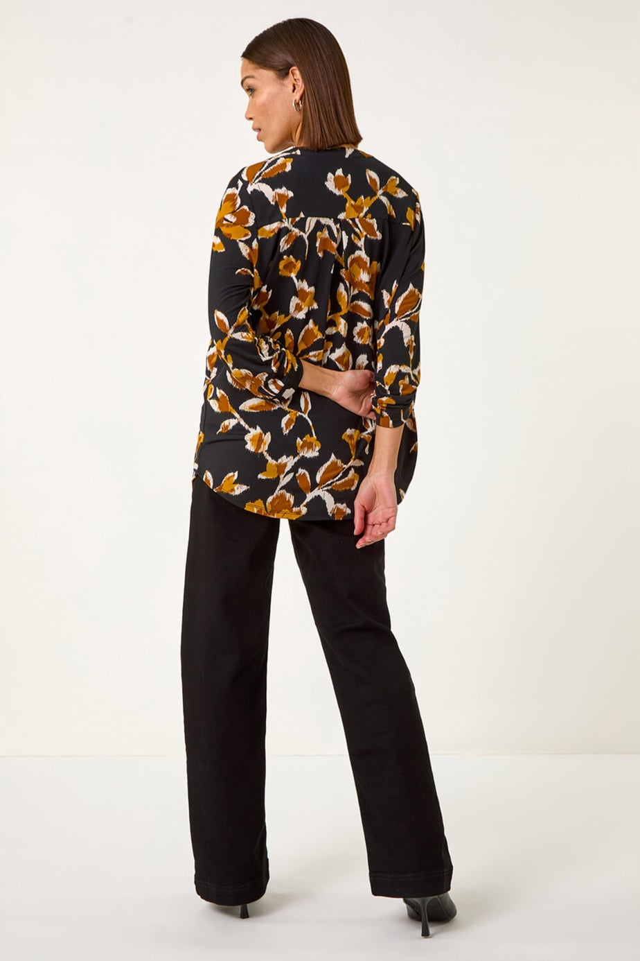 Roman Yellow Abstract Print Pleated Shirt
