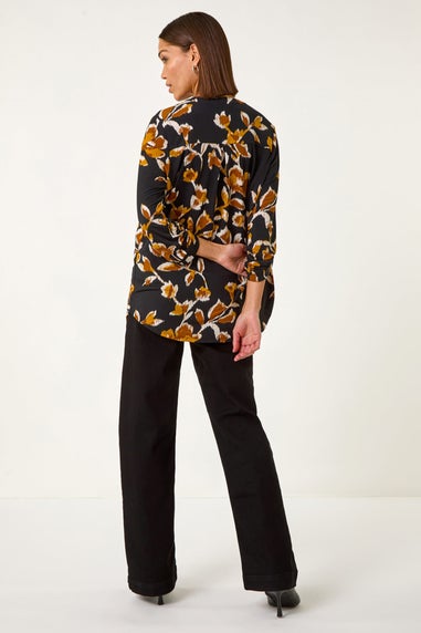 Roman Yellow Abstract Print Pleated Shirt