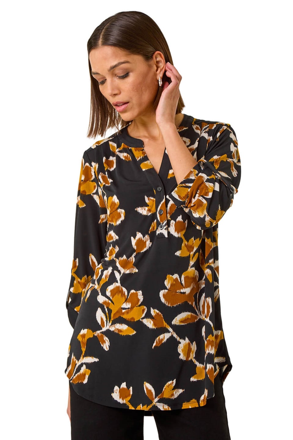 Roman Yellow Abstract Print Pleated Shirt