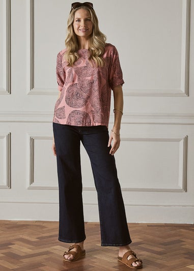 Izabel London Pink Abstract 1/2 Sleeve Relaxed Top