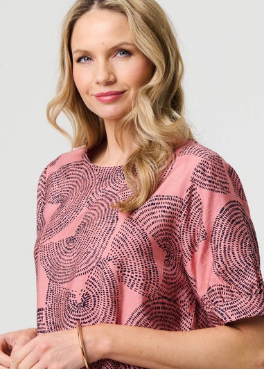 Izabel London Pink Abstract 1/2 Sleeve Relaxed Top