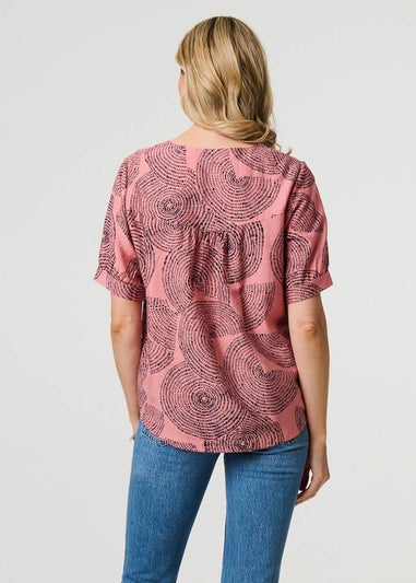 Izabel London Pink Abstract 1/2 Sleeve Relaxed Top