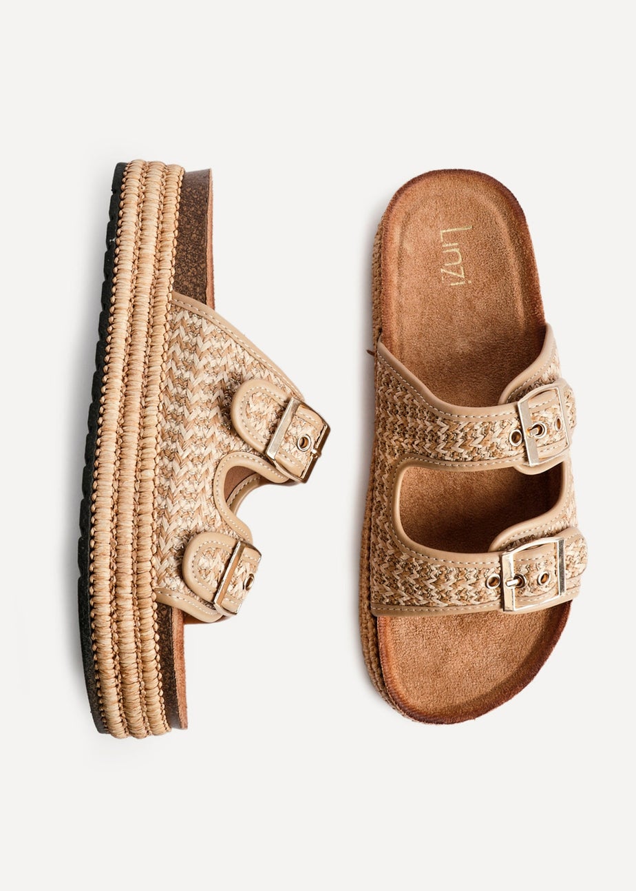 Linzi Cici Beige Aztec Woven Double Buckle Flatform Slider Sandal
