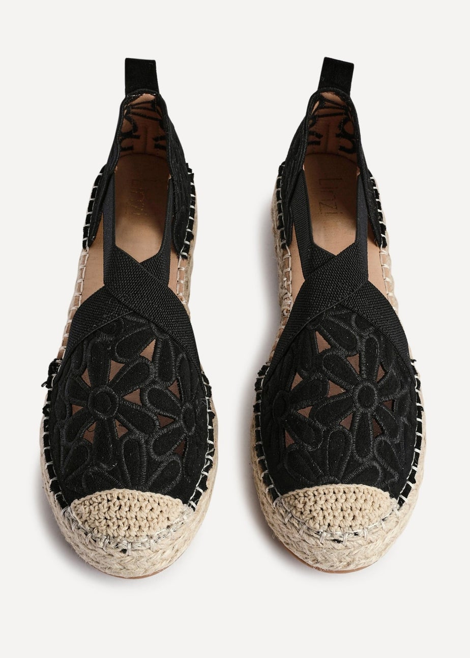 Linzi Jillian Black Faux Suede Flower Cut Out Espadrille Sandal