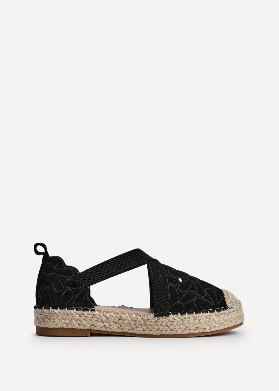Linzi Jillian Black Faux Suede Flower Cut Out Espadrille Sandal