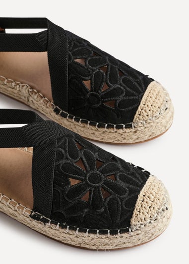 Linzi Jillian Black Faux Suede Flower Cut Out Espadrille Sandal