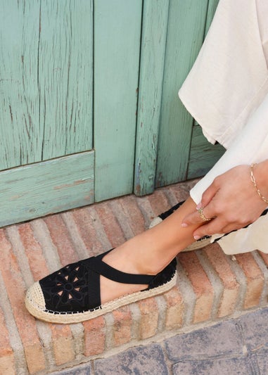 Linzi Jillian Black Faux Suede Flower Cut Out Espadrille Sandal