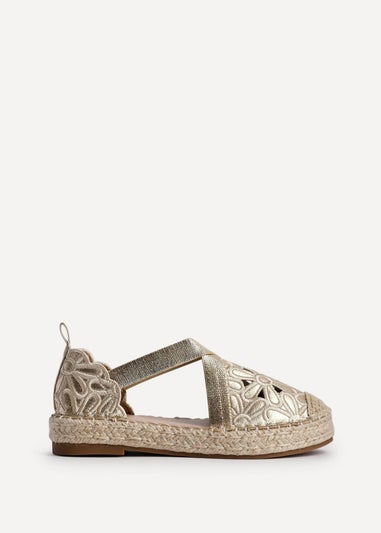 Linzi Jillian Gold Faux Leather Flower Cut Out Espadrille Sandal