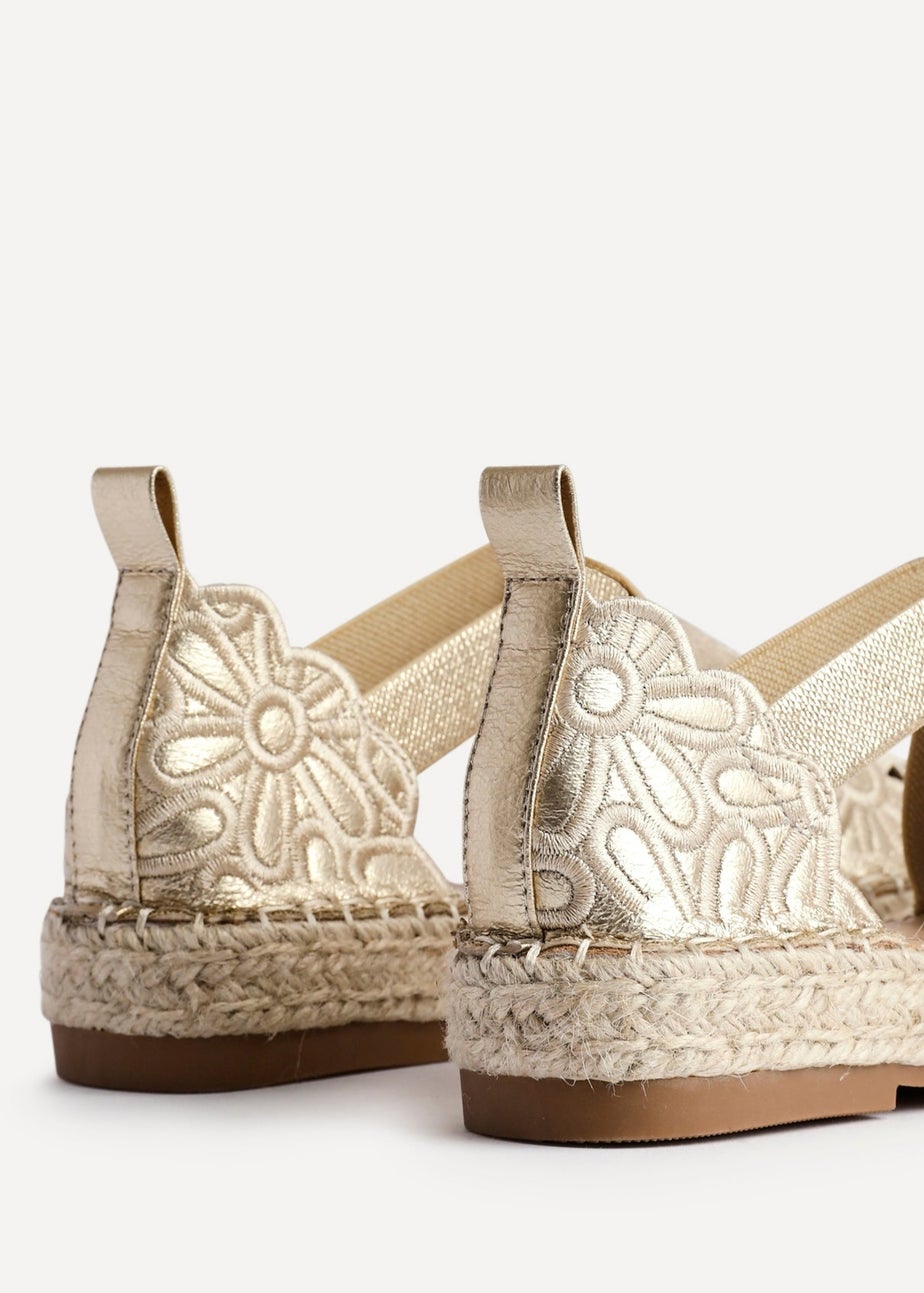 Linzi Jillian Gold Faux Leather Flower Cut Out Espadrille Sandal