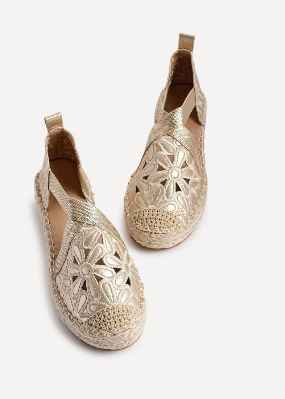 Linzi Jillian Gold Faux Leather Flower Cut Out Espadrille Sandal
