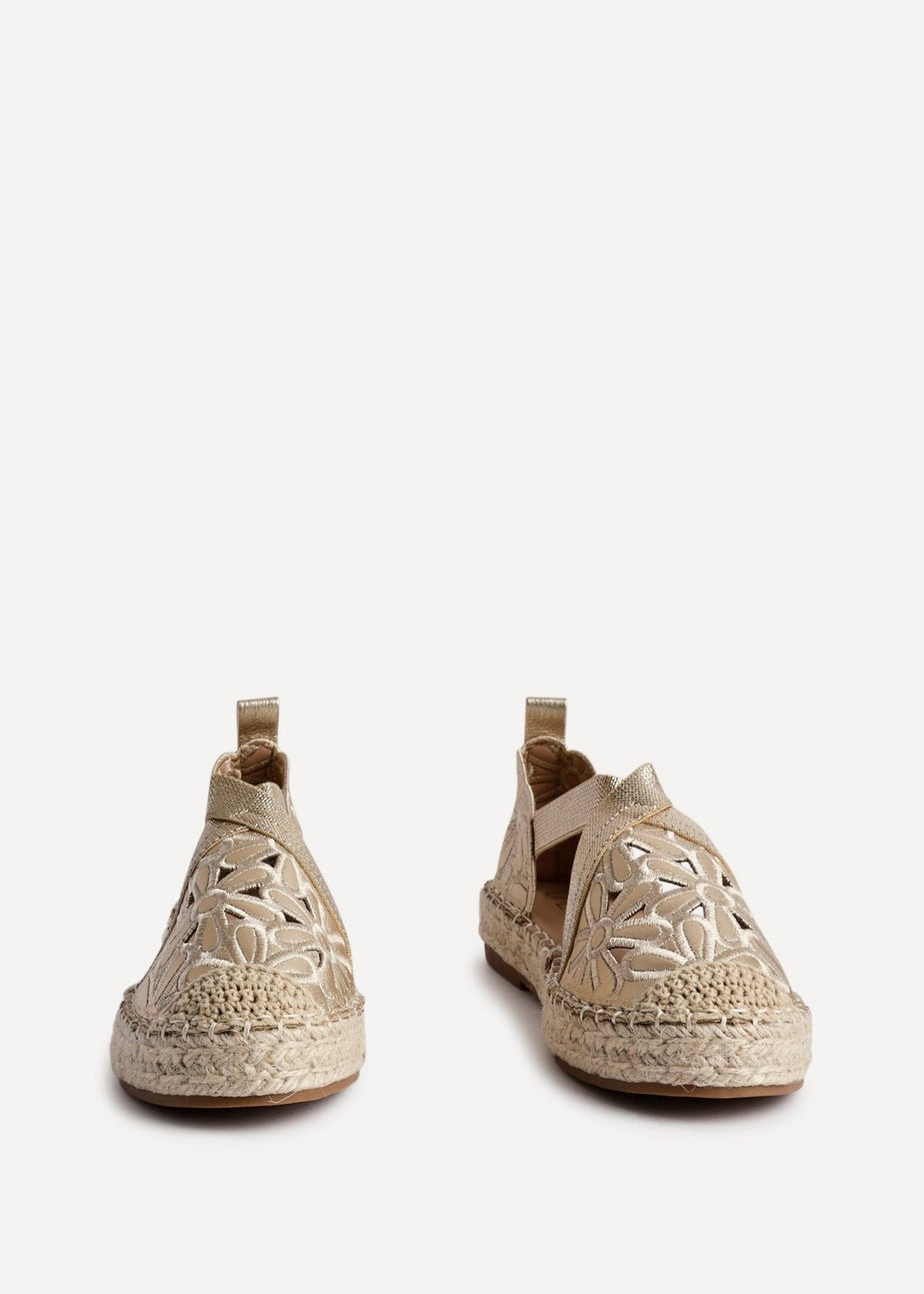Linzi Jillian Gold Faux Leather Flower Cut Out Espadrille Sandal