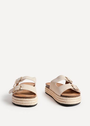 Linzi Alabama Sand Faux Suede Double Buckle Plaited Flatform Slider