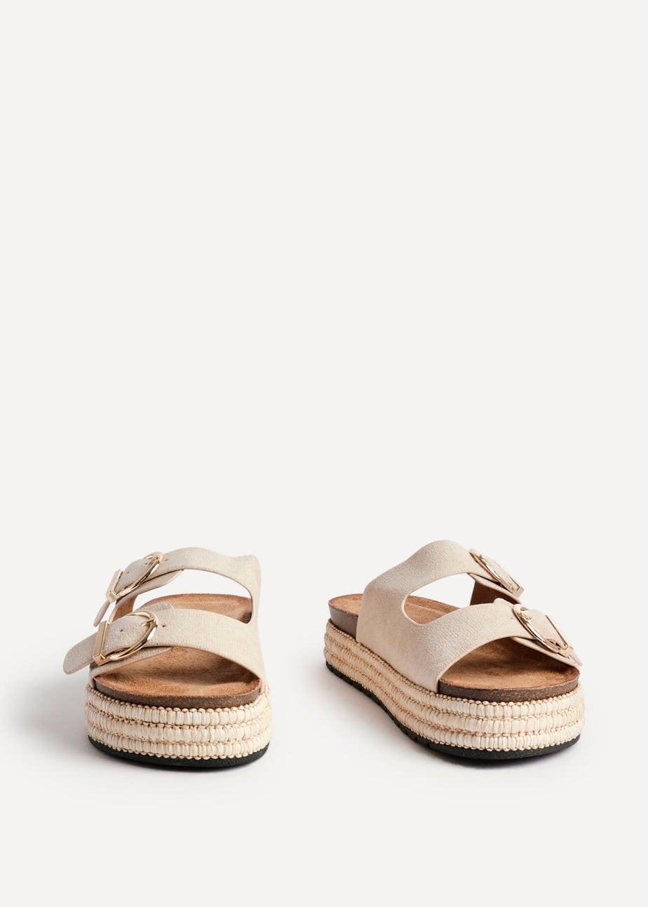 Linzi Alabama Sand Faux Suede Double Buckle Plaited Flatform Slider